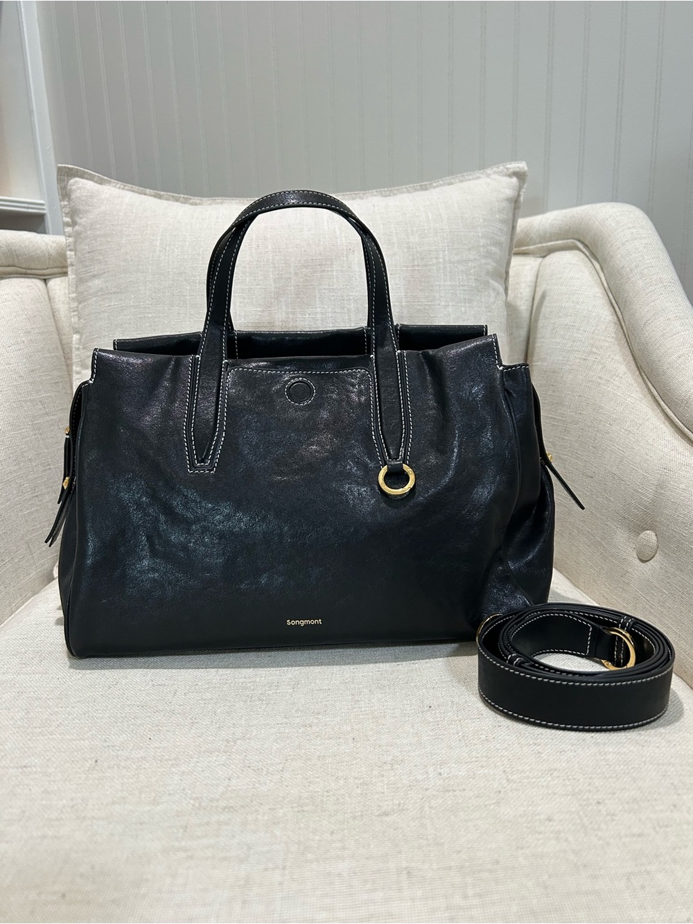 Songmont Small Yore Duffle Bag Black Leather [FIRM PRICE]